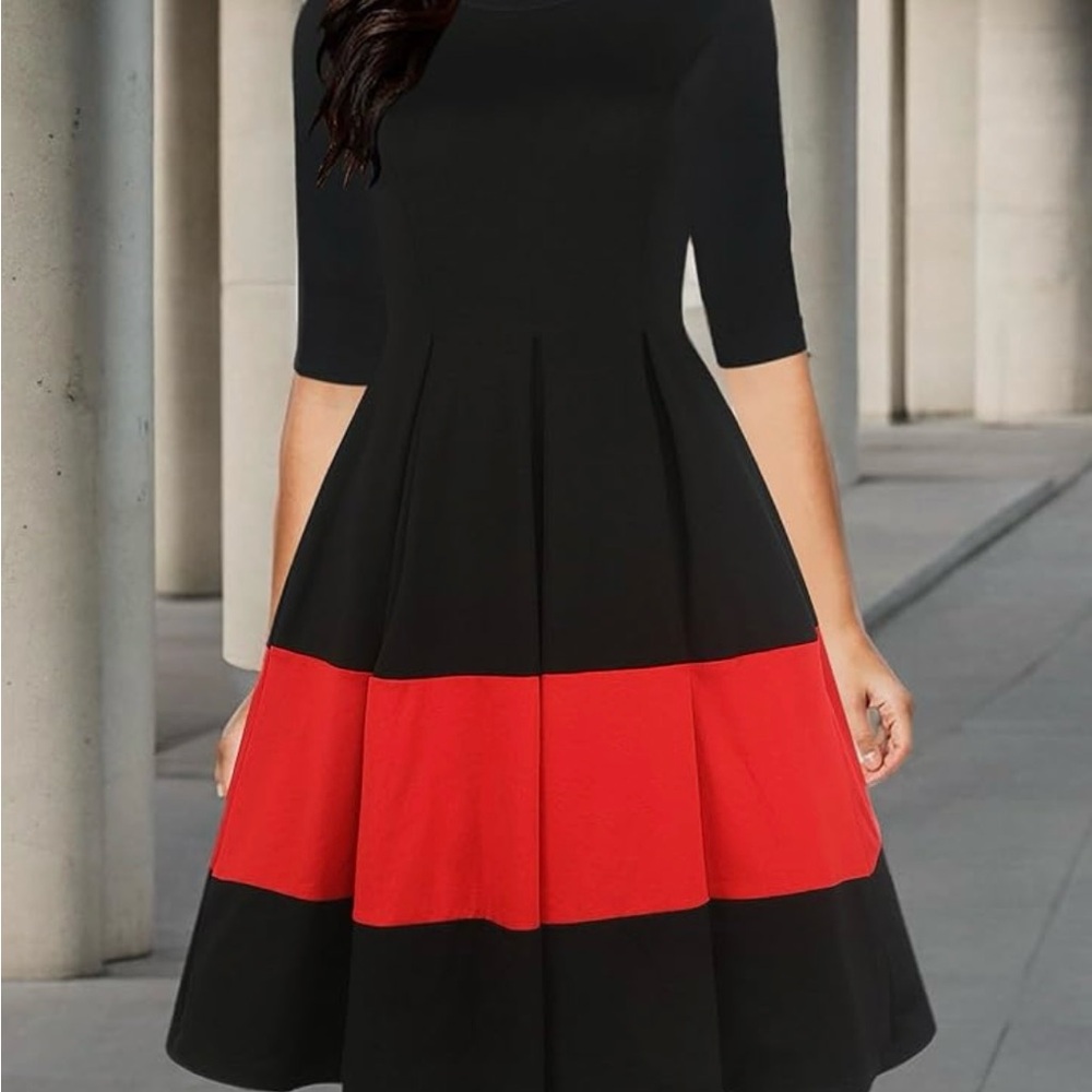 Black and red vintage style swing dress with pockets!